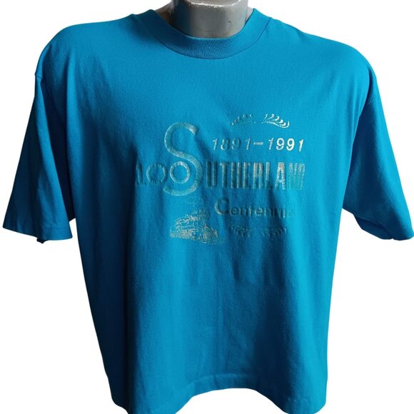 XL Vintage Mens T-shirt Single Stitch Nebraska Centennial Blue Hanes 1990's USA - Picture 1 of 8